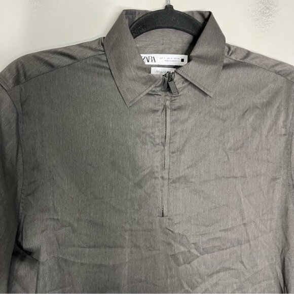 Zara Regular Fit Long Sleeve Pullover 1/4 Zip Grey Shirt, size S - Picture 5 of 14